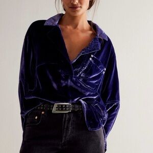 Free People Purple Velvet Blouse with pockets!